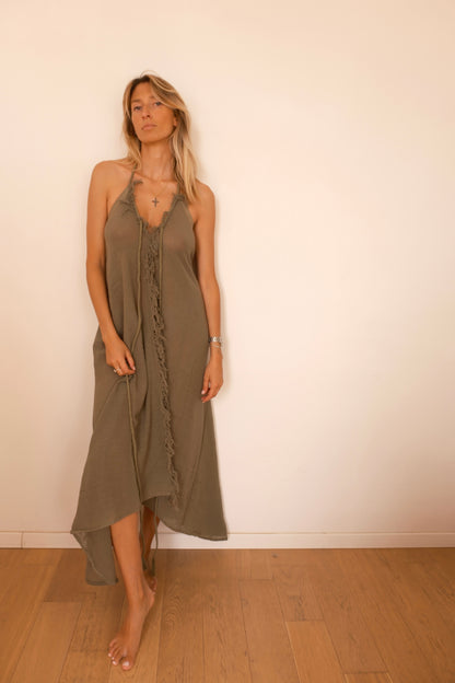 KALI DRESS KAKI — Robe longue dos nu