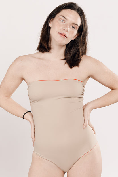 Maillot de bain une pièce beige réversible